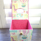 Fabric Covered Tissue Box Holder, Kid's Bedroom Decor, Hello Baby Pink Balloons