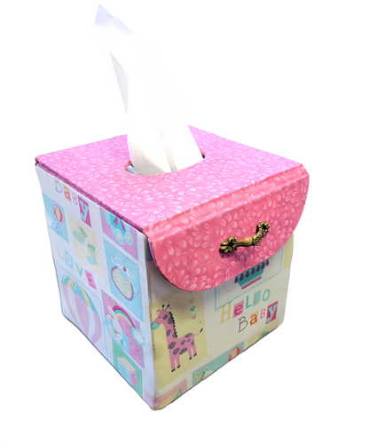 Fabric Covered Tissue Box Holder, Kid's Bedroom Decor, Hello Baby Pink Balloons - Chic Brico