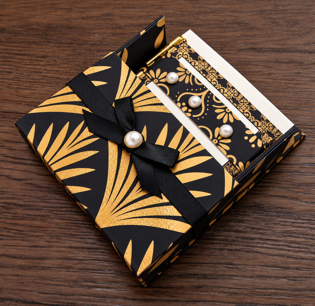 Gilded Gatsby Boxed Stationery Set - 20 Notecards, 20 Envelopes & Gold Pen - Chic Brico