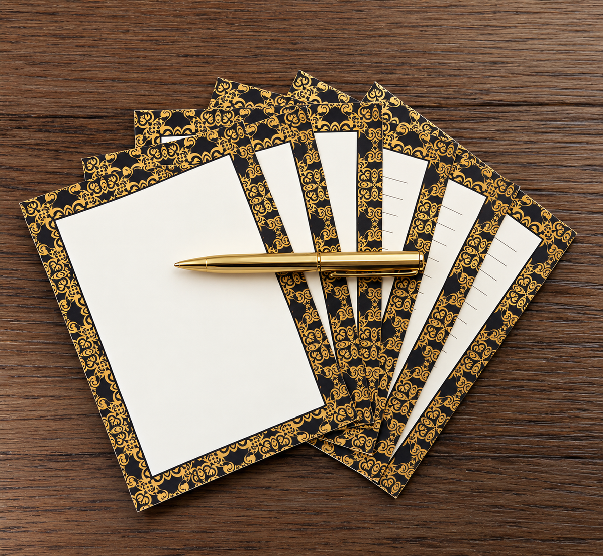 Gilded Gatsby Boxed Stationery Set - 20 Notecards, 20 Envelopes & Gold Pen - Chic Brico