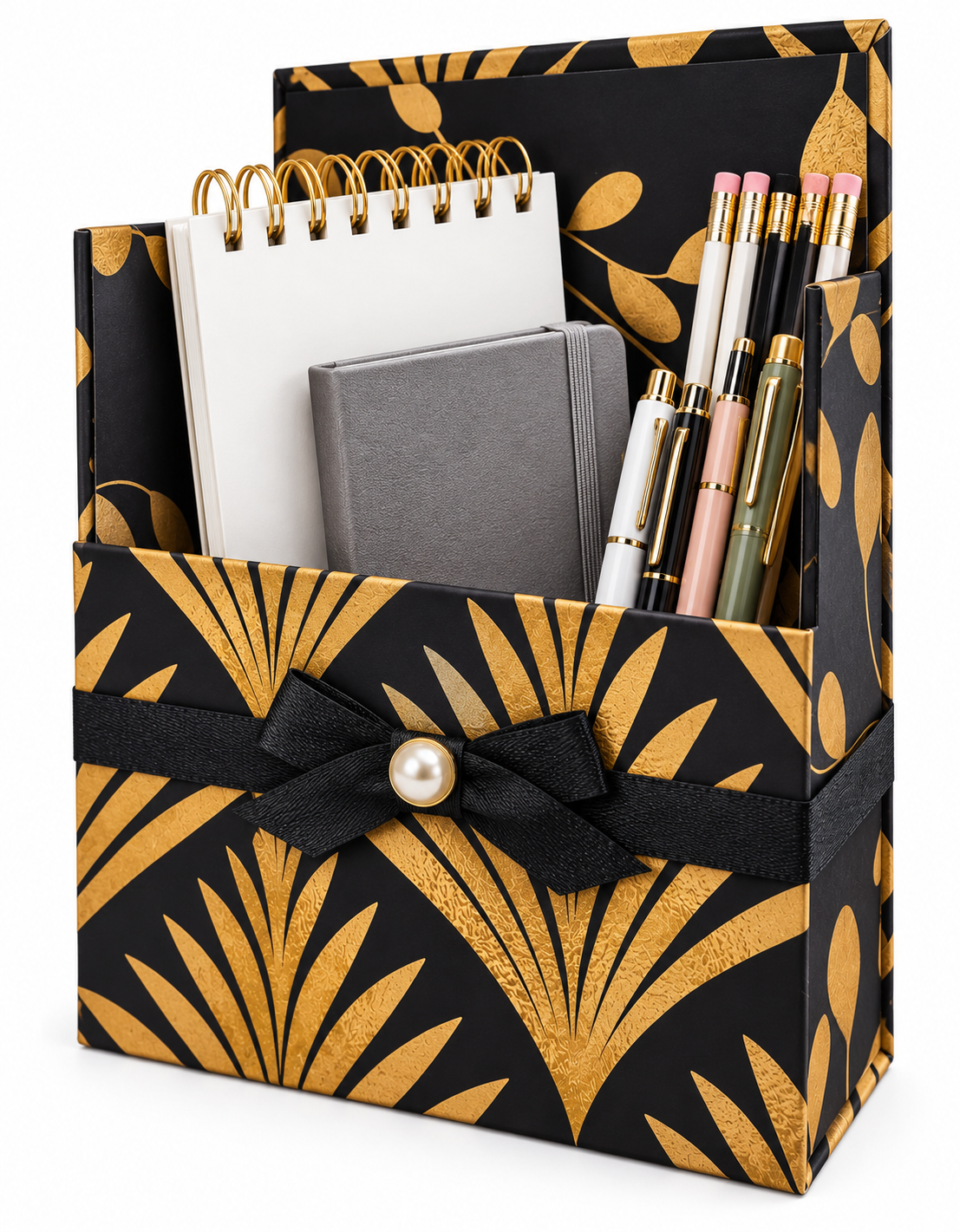 Gilded Gatsby Boxed Stationery Set - 20 Notecards, 20 Envelopes & Gold Pen - Chic Brico