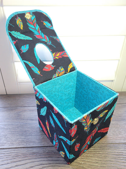 Fabric Covered Tissue Box Holder, Elegant Home, Bath or Bedroom Decor, Native American Feather Print - Chic Brico