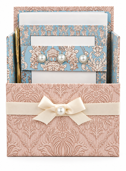 Blue Chateau Boxed Stationery Set – 20 Notecards, 20 Envelopes & Gold Pen