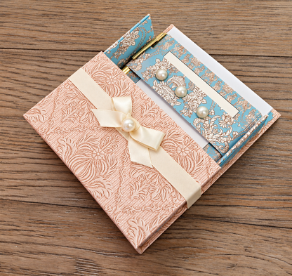 Blue Chateau Boxed Stationery Set – 20 Notecards, 20 Envelopes & Gold Pen