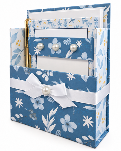 Blue Botanical Bliss Boxed Stationery Set – 20 Notecards, 20 Envelopes & Gold Pen