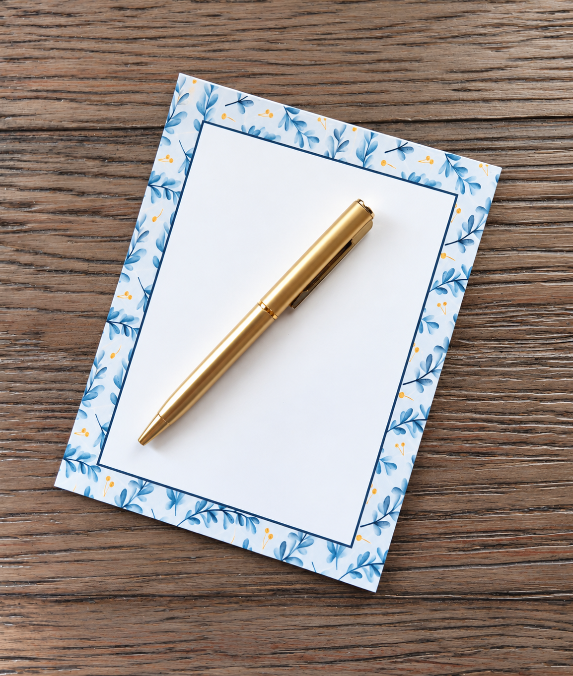 Blue Botanical Bliss Boxed Stationery Set – 20 Notecards, 20 Envelopes & Gold Pen