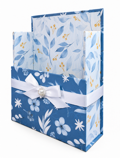 Blue Botanical Bliss Boxed Stationery Set – 20 Notecards, 20 Envelopes & Gold Pen
