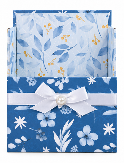 Blue Botanical Bliss Boxed Stationery Set – 20 Notecards, 20 Envelopes & Gold Pen