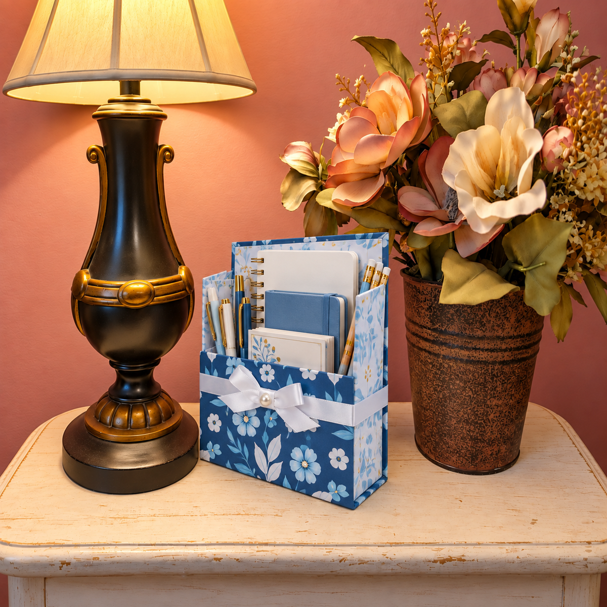 Blue Botanical Bliss Boxed Stationery Set – 20 Notecards, 20 Envelopes & Gold Pen