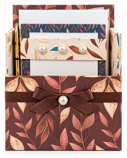 Autumn Golden Leaves Boxed Stationery Set – 20 Notecards, 20 Envelopes & Gold Pen