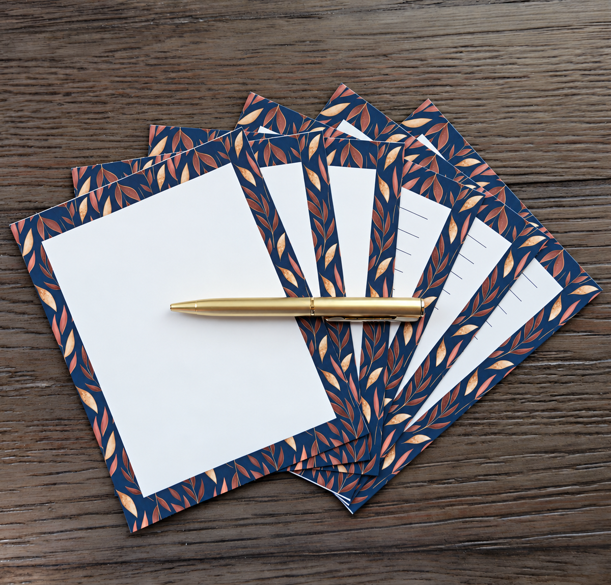 Autumn Golden Leaves Boxed Stationery Set – 20 Notecards, 20 Envelopes & Gold Pen