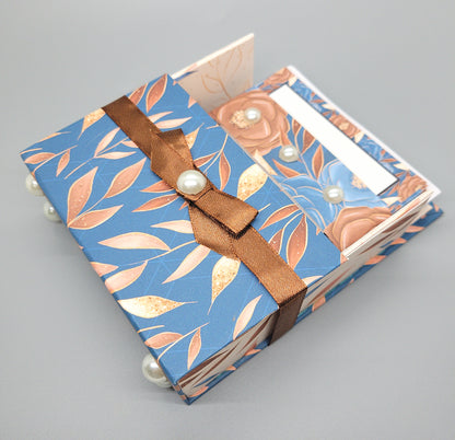 42-Pc Stationery Gift Box Set w/Reusable Desktop Organizer Box and Gold Pen - Autumn Leaves on Blue - Chic Brico