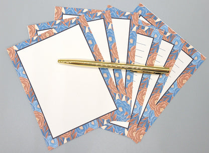 42-Pc Stationery Gift Box Set w/Reusable Desktop Organizer Box and Gold Pen - Autumn Leaves on Blue - Chic Brico