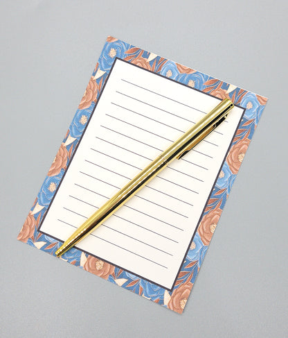 42-Pc Stationery Gift Box Set w/Reusable Desktop Organizer Box and Gold Pen - Autumn Leaves on Blue - Chic Brico