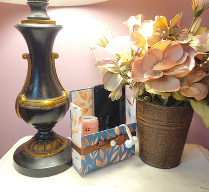 42-Pc Stationery Gift Box Set w/Reusable Desktop Organizer Box and Gold Pen - Autumn Leaves on Blue - Chic Brico