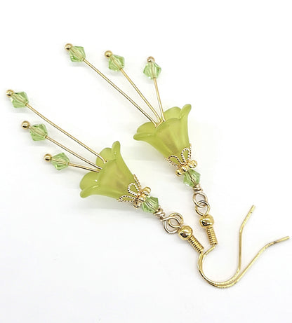 Bright Peridot Green Bell Flower Earrings - Chic Brico