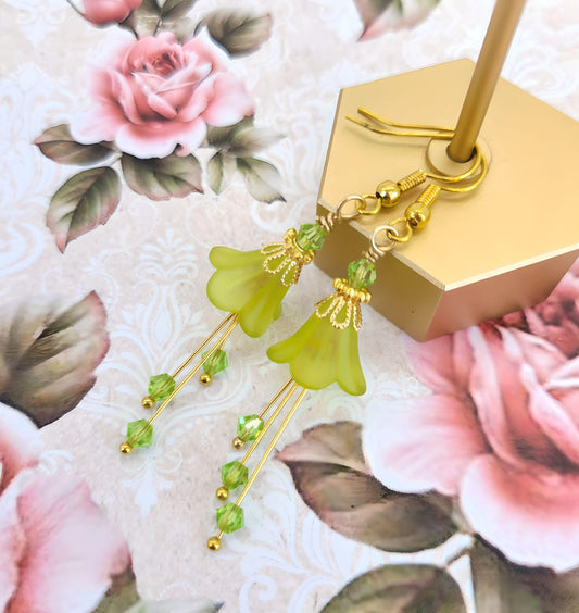 Bright Peridot Green Bell Flower Earrings - Chic Brico