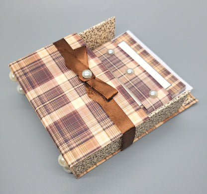 42-Pc Stationery For Him Gift Box Set w/Reusable Desktop Organizer Box and Gold Pen - Brown Plaid - Chic Brico
