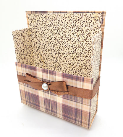 42-Pc Stationery For Him Gift Box Set w/Reusable Desktop Organizer Box and Gold Pen - Brown Plaid - Chic Brico