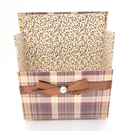 42-Pc Stationery For Him Gift Box Set w/Reusable Desktop Organizer Box and Gold Pen - Brown Plaid - Chic Brico