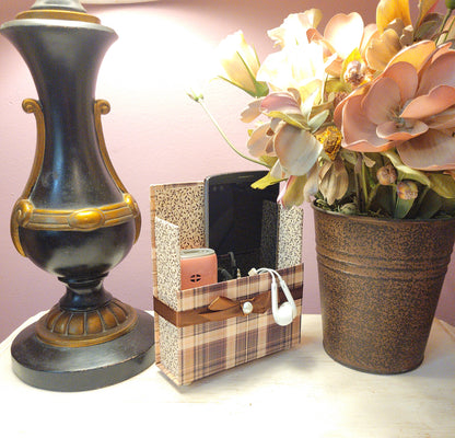 42-Pc Stationery For Him Gift Box Set w/Reusable Desktop Organizer Box and Gold Pen - Brown Plaid - Chic Brico