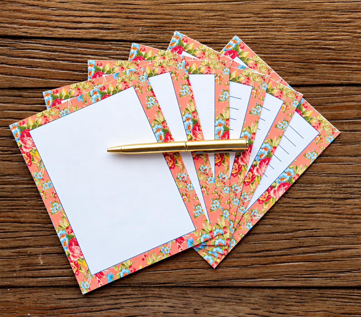 Sage & Coral Garden Boxed Stationery Set - 20 Notecards, 20 Envelopes & Gold Pen