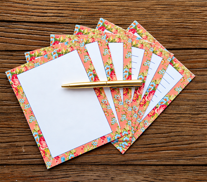 Sage & Coral Garden Boxed Stationery Set - 20 Notecards, 20 Envelopes & Gold Pen