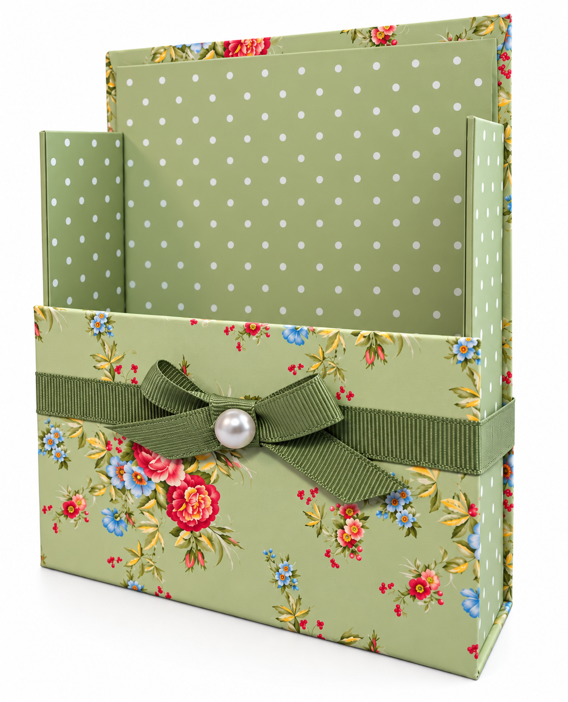 Sage & Coral Garden Boxed Stationery Set - 20 Notecards, 20 Envelopes & Gold Pen