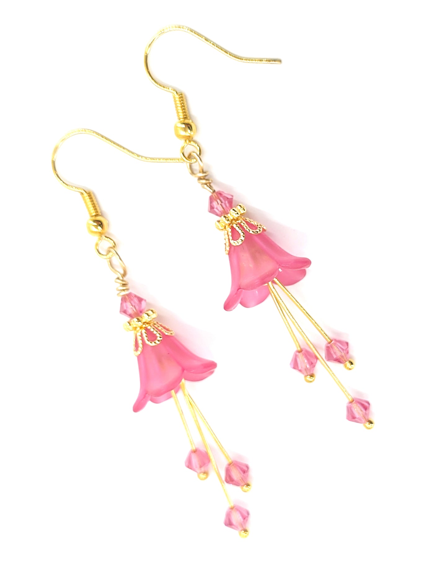Deep Fuchsia Pink and Gold Bell Flower Earrings - Chic Brico