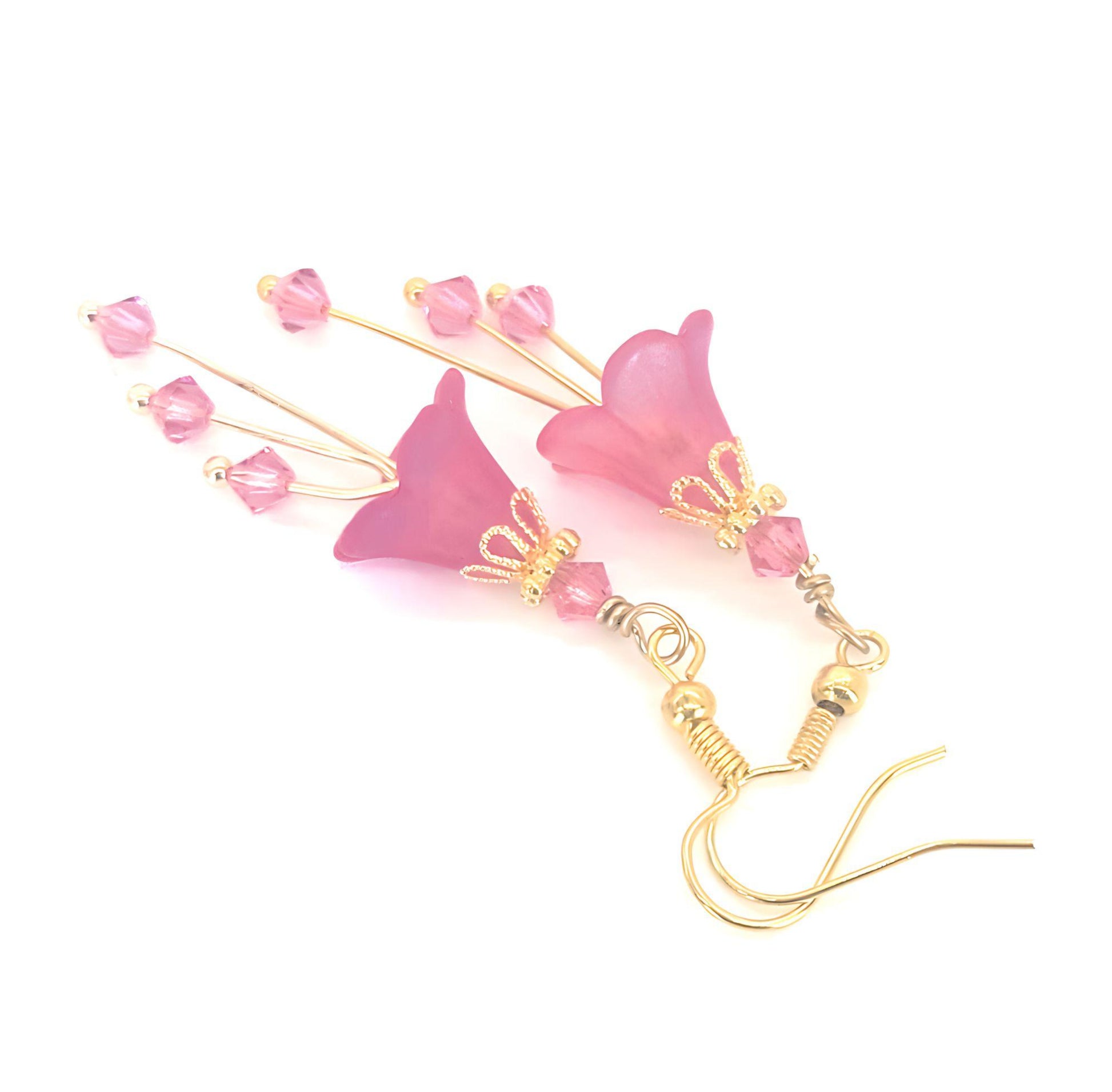 Deep Fuchsia Pink and Gold Bell Flower Earrings - Chic Brico