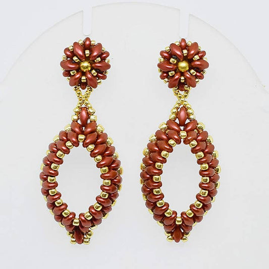 Ruby Red and Gold Two-Layer Oval Hoop Drop Earrings - Chic Brico