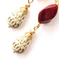 Gold Embossed Teardrop and Crystal Long Boho Dangle Earrings - Ivory and Siam Ruby Red - Chic Brico