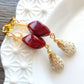 Gold Embossed Teardrop and Crystal Long Boho Dangle Earrings - Ivory and Siam Ruby Red - Chic Brico
