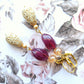 Gold Embossed Teardrop and Crystal Long Boho Dangle Earrings - Ivory and Violet Purple