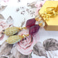 Gold Embossed Teardrop and Crystal Long Boho Dangle Earrings - Ivory and Violet Purple