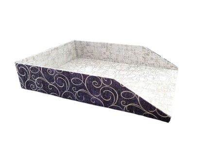 Letter Tray, Fabric-Covered Office or Work Desk Decor Paper Tray, Black and Gray w/Silver Foil Swirls - Chic Brico