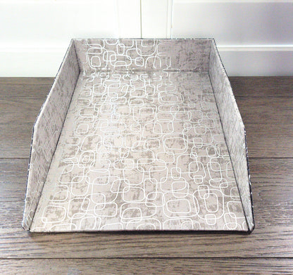 Letter Tray, Fabric-Covered Office or Work Desk Decor Paper Tray, Black and Gray w/Silver Foil Swirls - Chic Brico