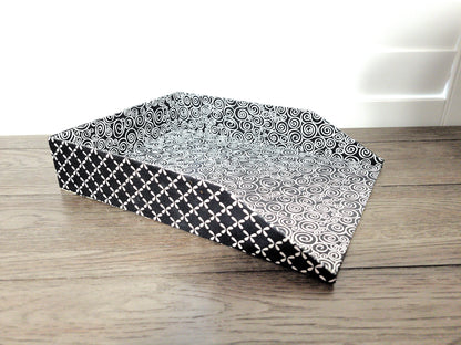 Letter Tray, Fabric-Covered Office or Work Desk Decor Paper Tray, Black and White Diamonds & Swirls - Chic Brico