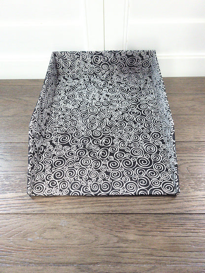 Letter Tray, Fabric-Covered Office or Work Desk Decor Paper Tray, Black and White Diamonds & Swirls - Chic Brico