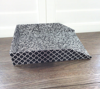 Letter Tray, Fabric-Covered Office or Work Desk Decor Paper Tray, Black and White Diamonds & Swirls - Chic Brico
