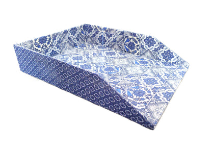 Letter Tray, Fabric-Covered Office or Work Desk Decor Paper Tray, White and Delft Style Blue Tiles - Chic Brico