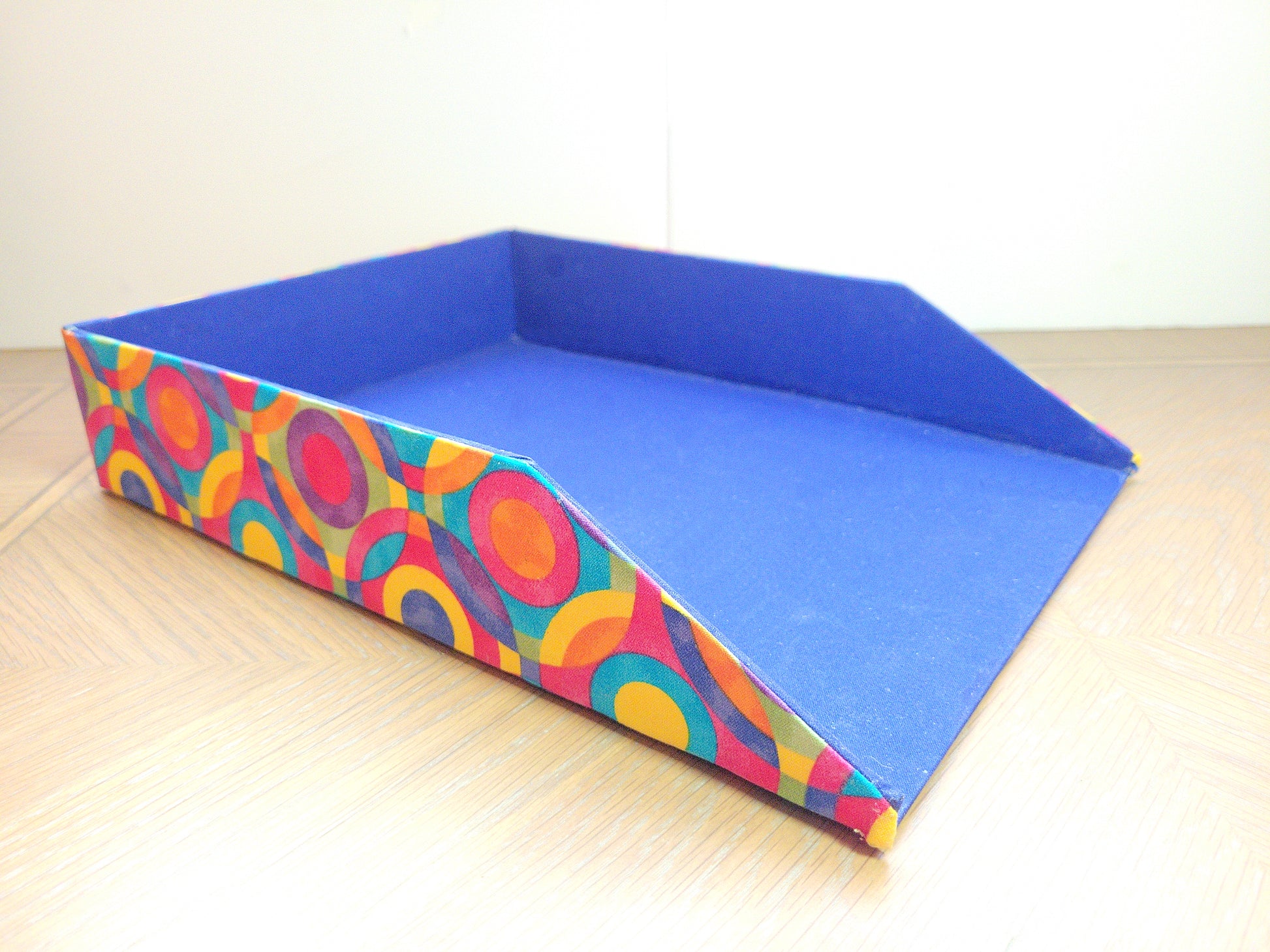 Letter Tray, Fabric-Covered Office or Work Desk Decor Paper Tray, Bright Rainbow Circles - Chic Brico