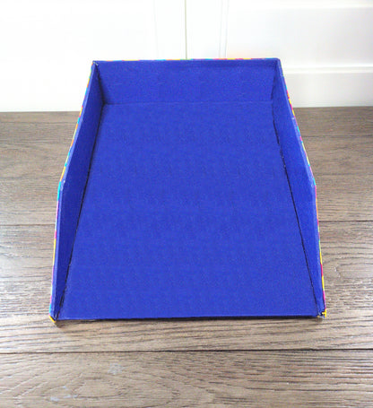 Letter Tray, Fabric-Covered Office or Work Desk Decor Paper Tray, Bright Rainbow Circles - Chic Brico