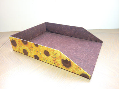 Letter Tray, Fabric-Covered Office or Work Desk Decor Paper Tray, Happy Sunflowers - Chic Brico