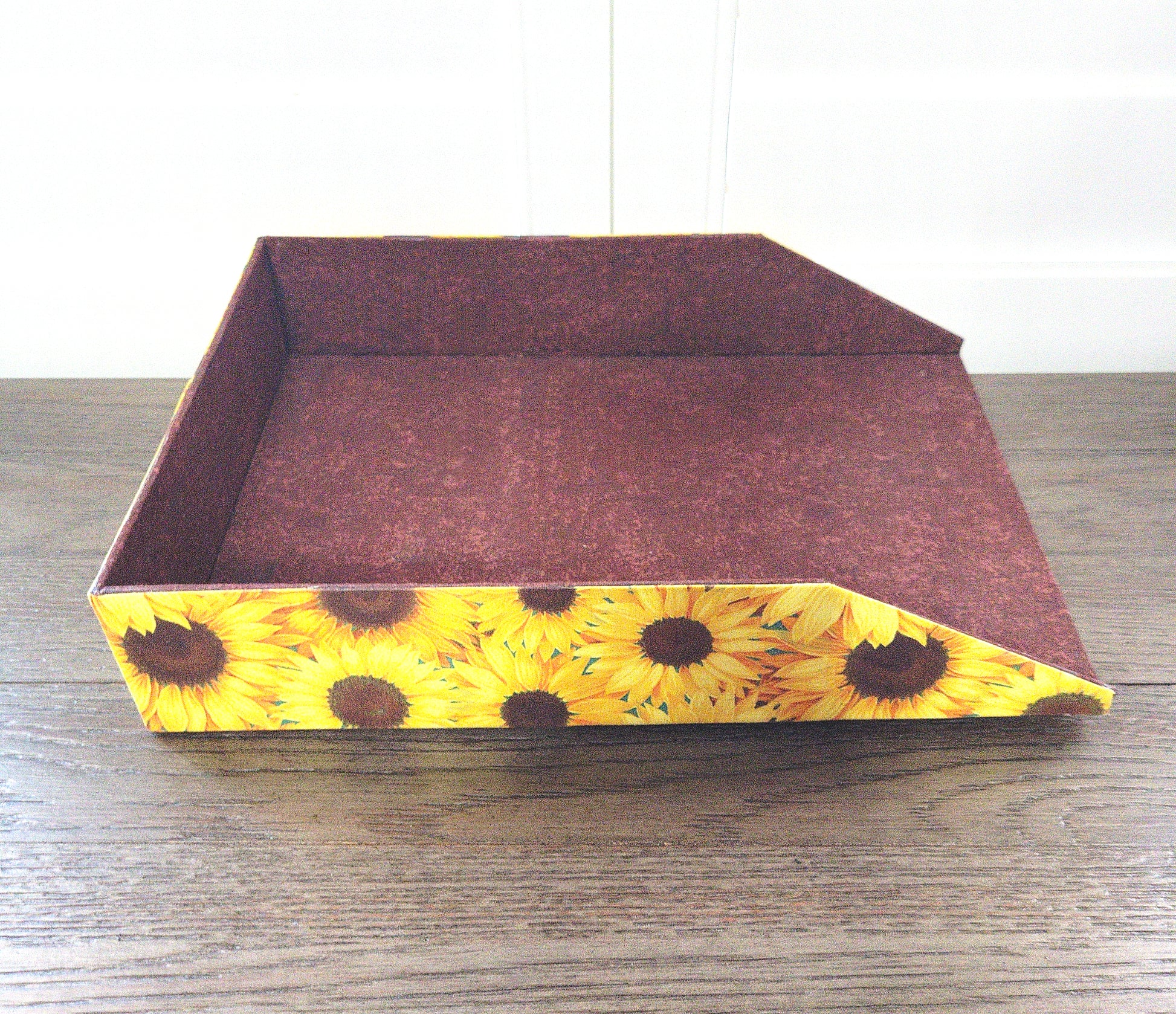 Letter Tray, Fabric-Covered Office or Work Desk Decor Paper Tray, Happy Sunflowers - Chic Brico