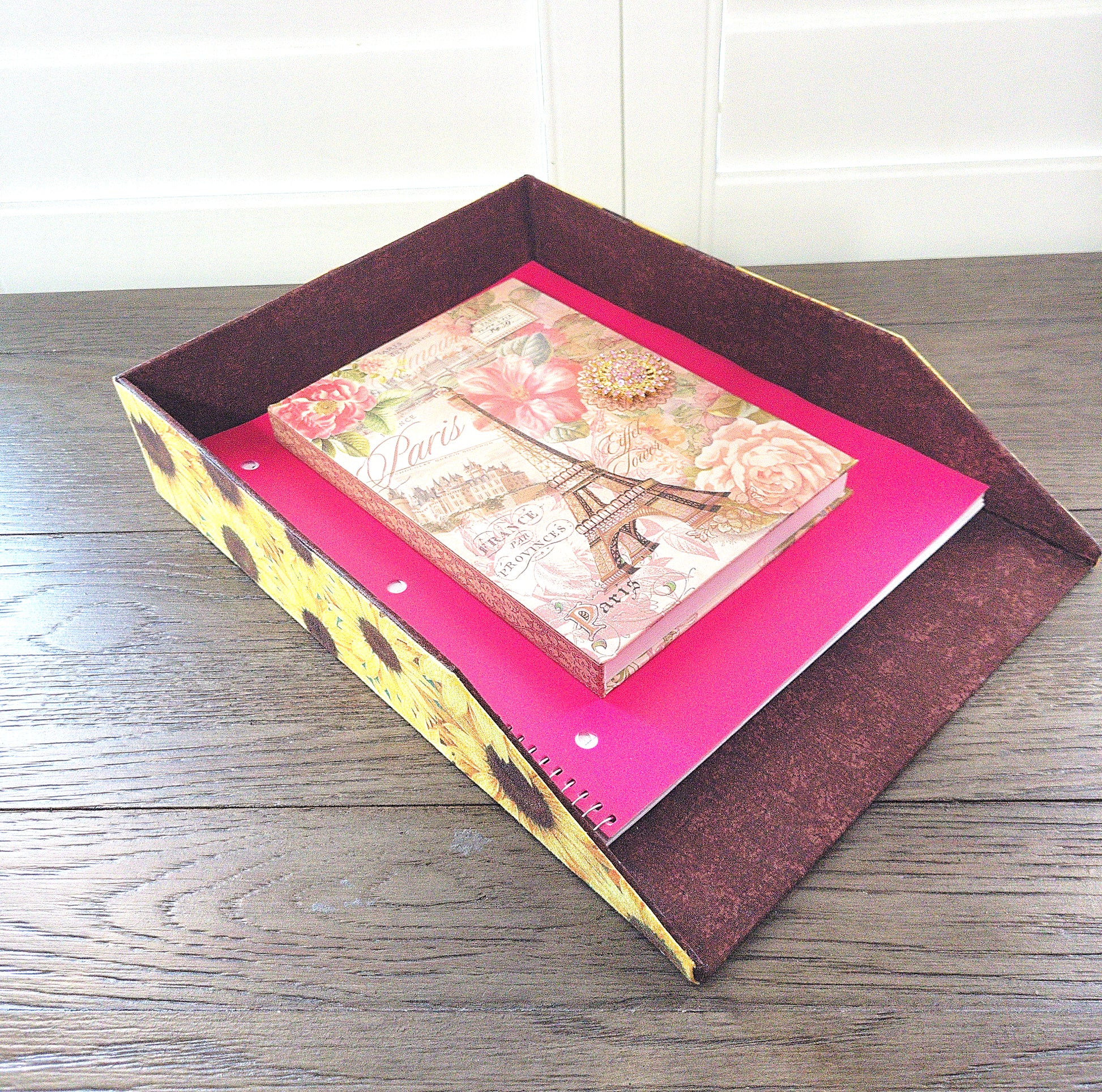 Letter Tray, Fabric-Covered Office or Work Desk Decor Paper Tray, Happy Sunflowers - Chic Brico