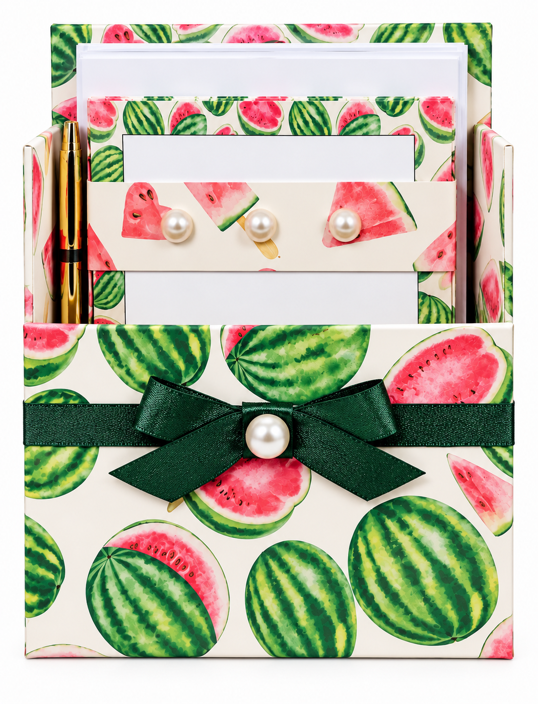 Fresh Red Watermelon Boxed Stationery Set - 20 Notecards, 20 Envelopes & Gold Pen
