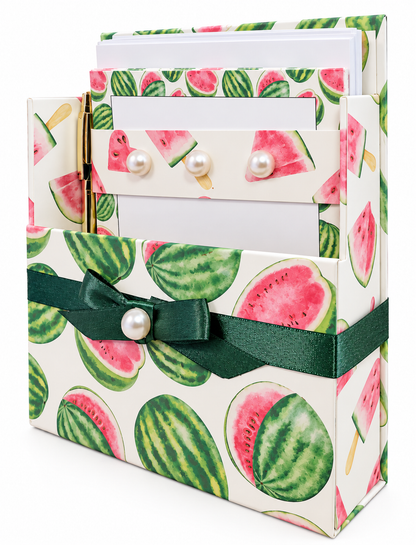 Fresh Red Watermelon Boxed Stationery Set - 20 Notecards, 20 Envelopes & Gold Pen