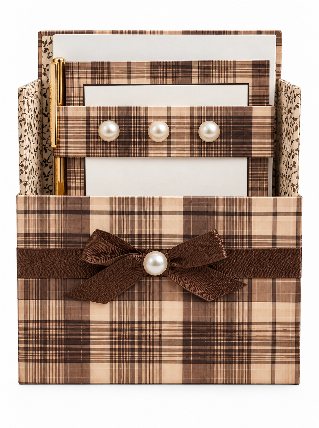 Gentleman's Plaid Boxed Stationery Set – 20 Notecards, 20 Envelopes & Gold Pen