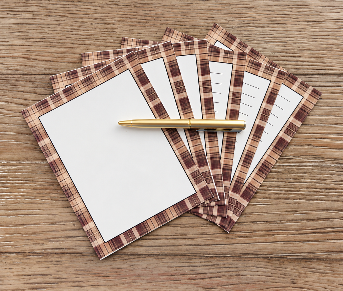 Gentleman's Plaid Boxed Stationery Set – 20 Notecards, 20 Envelopes & Gold Pen